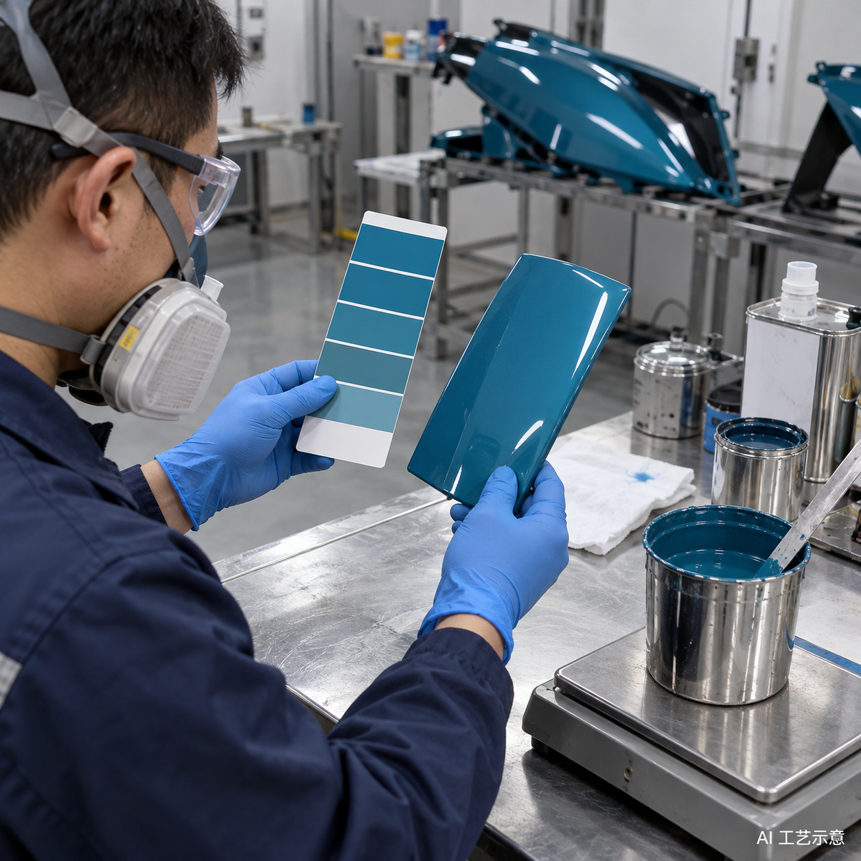 Customer colour matching and colour-difference testing — AI process illustration — not a supplier photograph