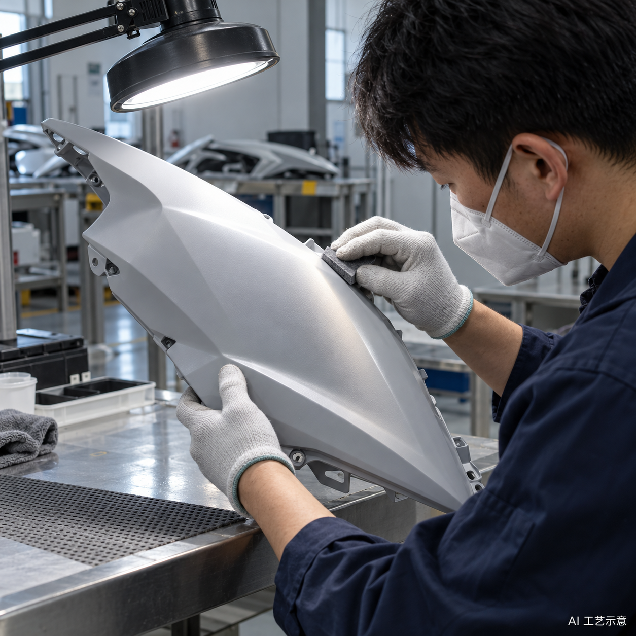 Paint inspection and local refinishing — AI process illustration — not a supplier photograph